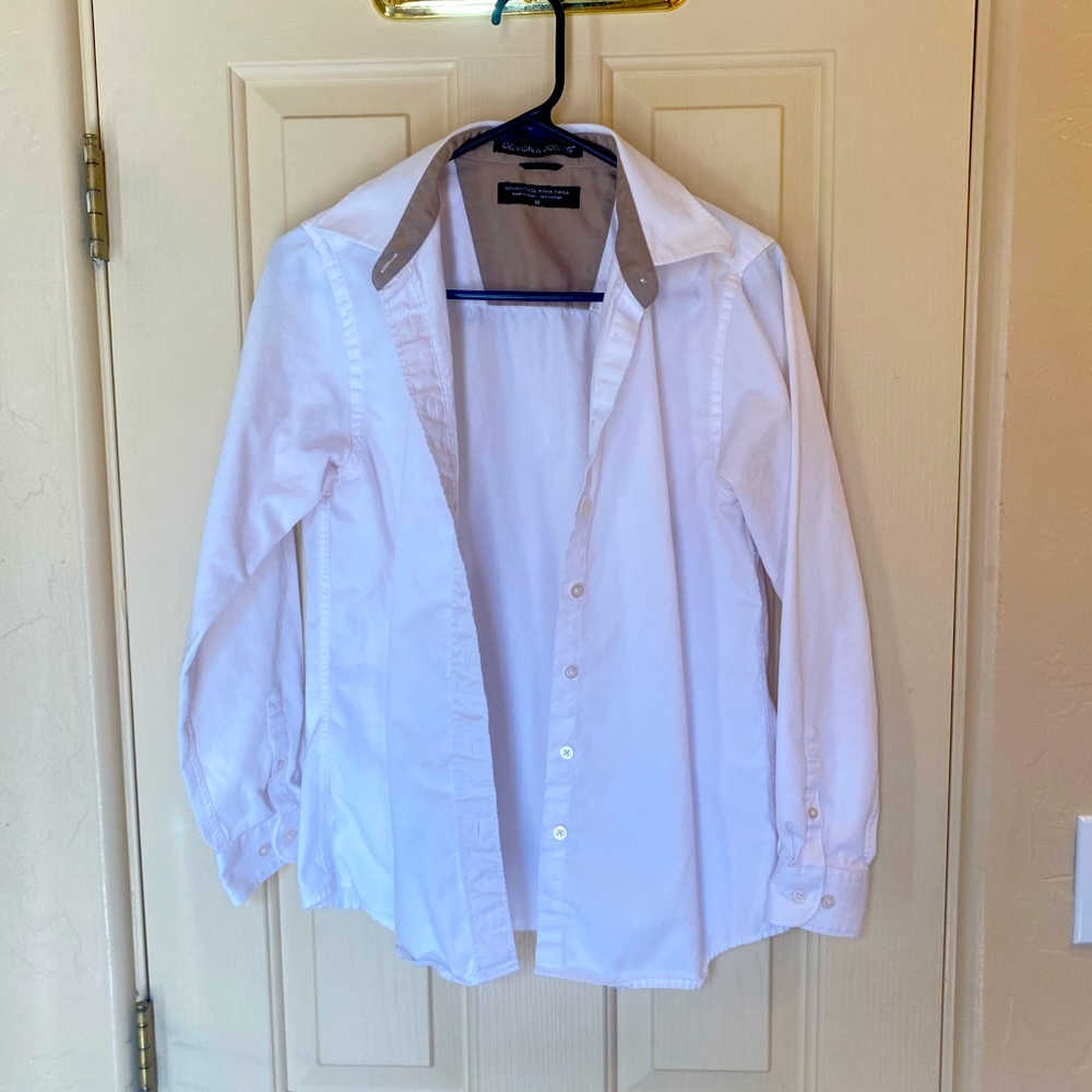 White Oxford shirt with tan taupe trim